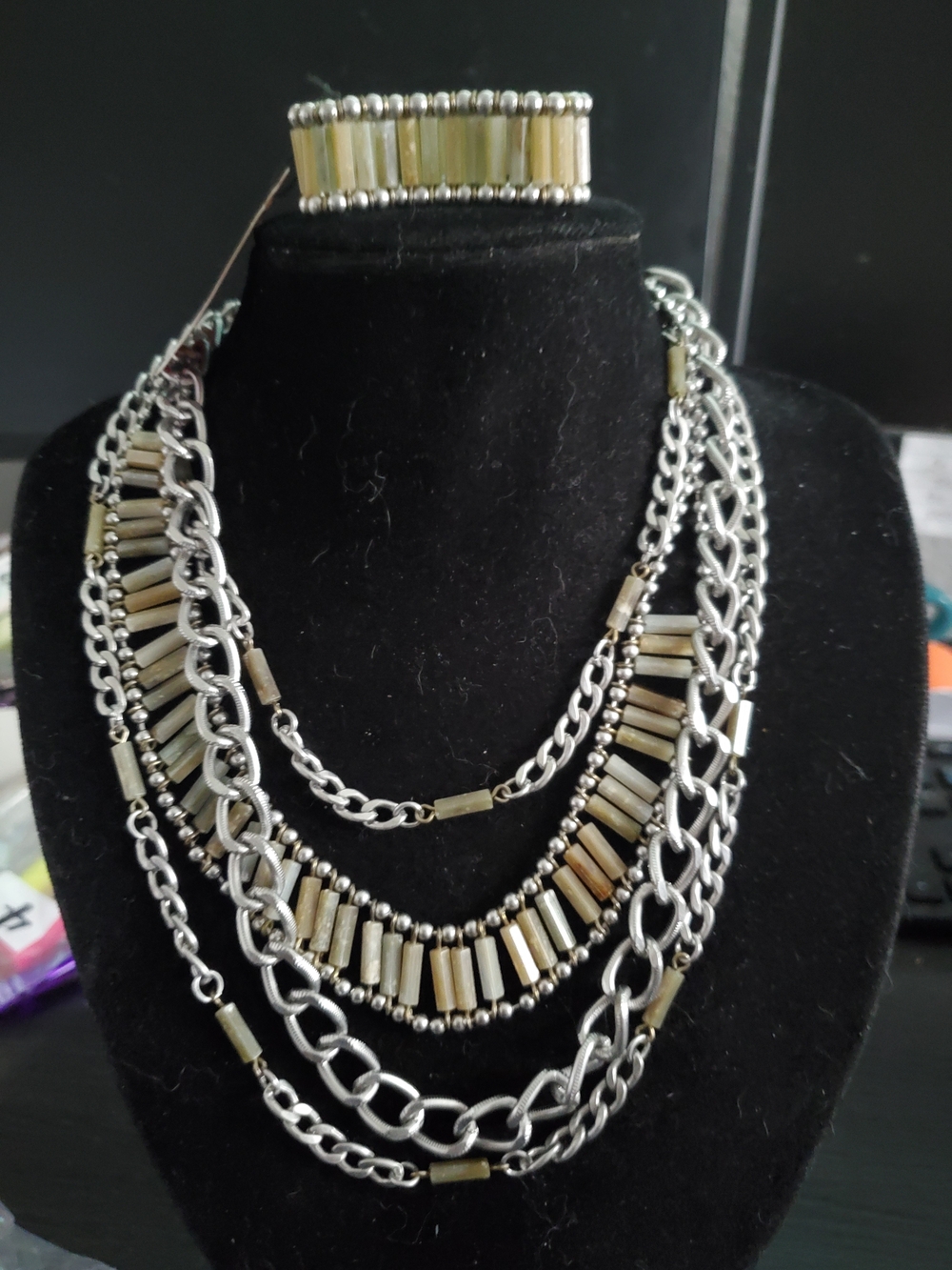 Premier Design Multi-Strand Chain Necklace & Bracelwith Gold-Tone Beaded Accents